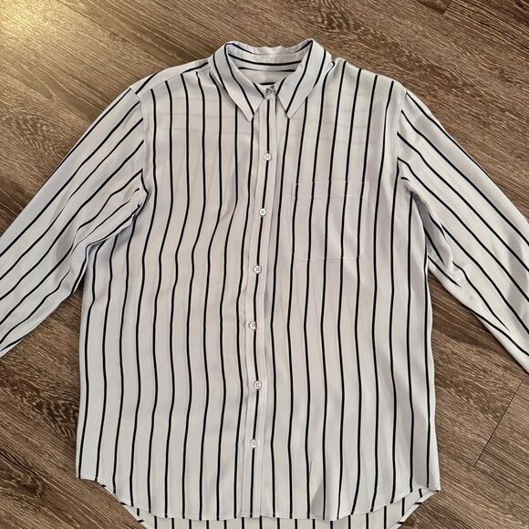 Equipment Light Blue Black Stripe Silk Button Up - Picture 3 of 9